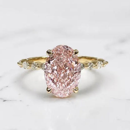 Vivid Pink 3 CT Oval Cut Lab Grown Diamond Wedding Ring
