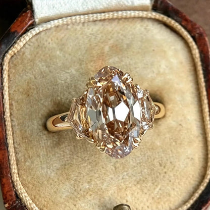Elongated Oval 3 Stone Lab Grown Diamond Gold Engagement Ring