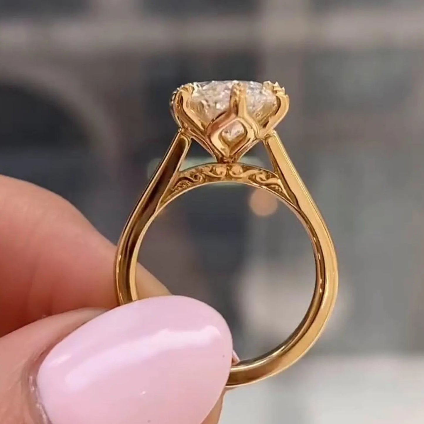 3CT Marquise Moissanite Engagement Ring, 14K Solid Gold Solitaire Wedding Ring, Tulip Set Vintage Leaf Ring, Unique Gift for Her