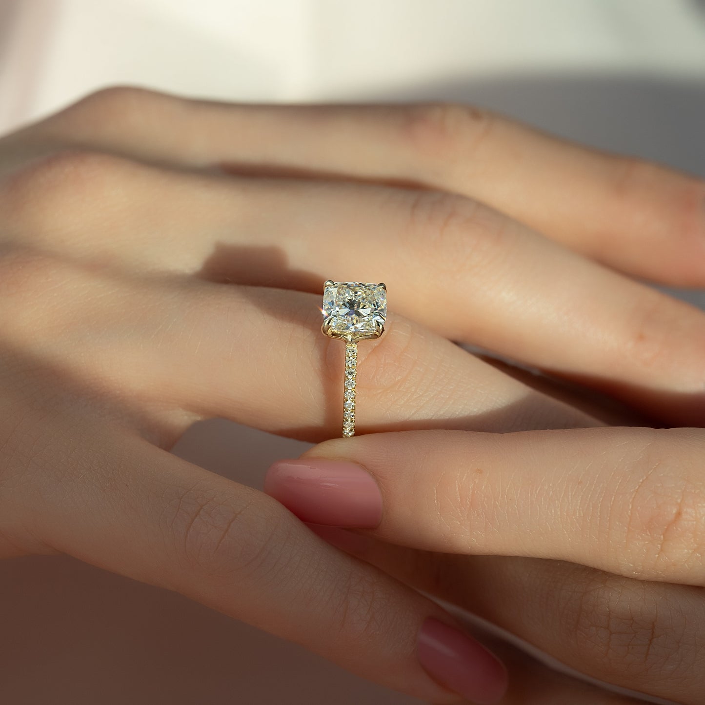 1.0CT Cushion Diamond Moissanite Pave Engagement Ring
