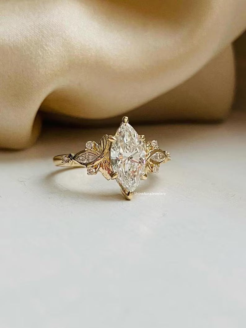 3 CT Marquise Moissanite Engagement Ring in 14K Yellow Gold | Pinsh Diamond