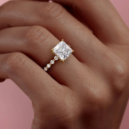 1.50 CT Princess Cut Solitaire Moissanite Diamond Pave Engagement Ring