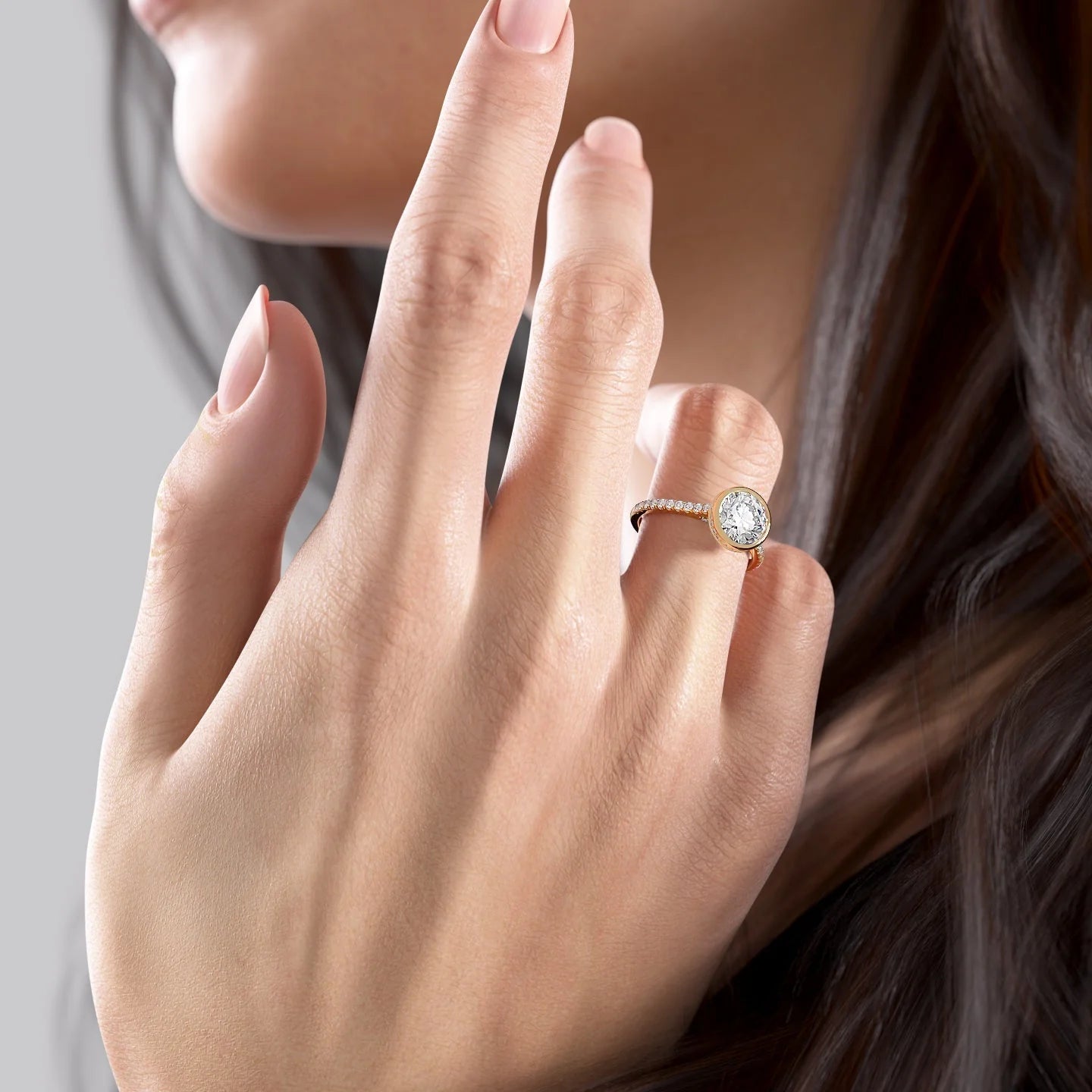 1.50CT Round Cut Hidden Halo Bezel Moissanite Diamond Engagement Ring
