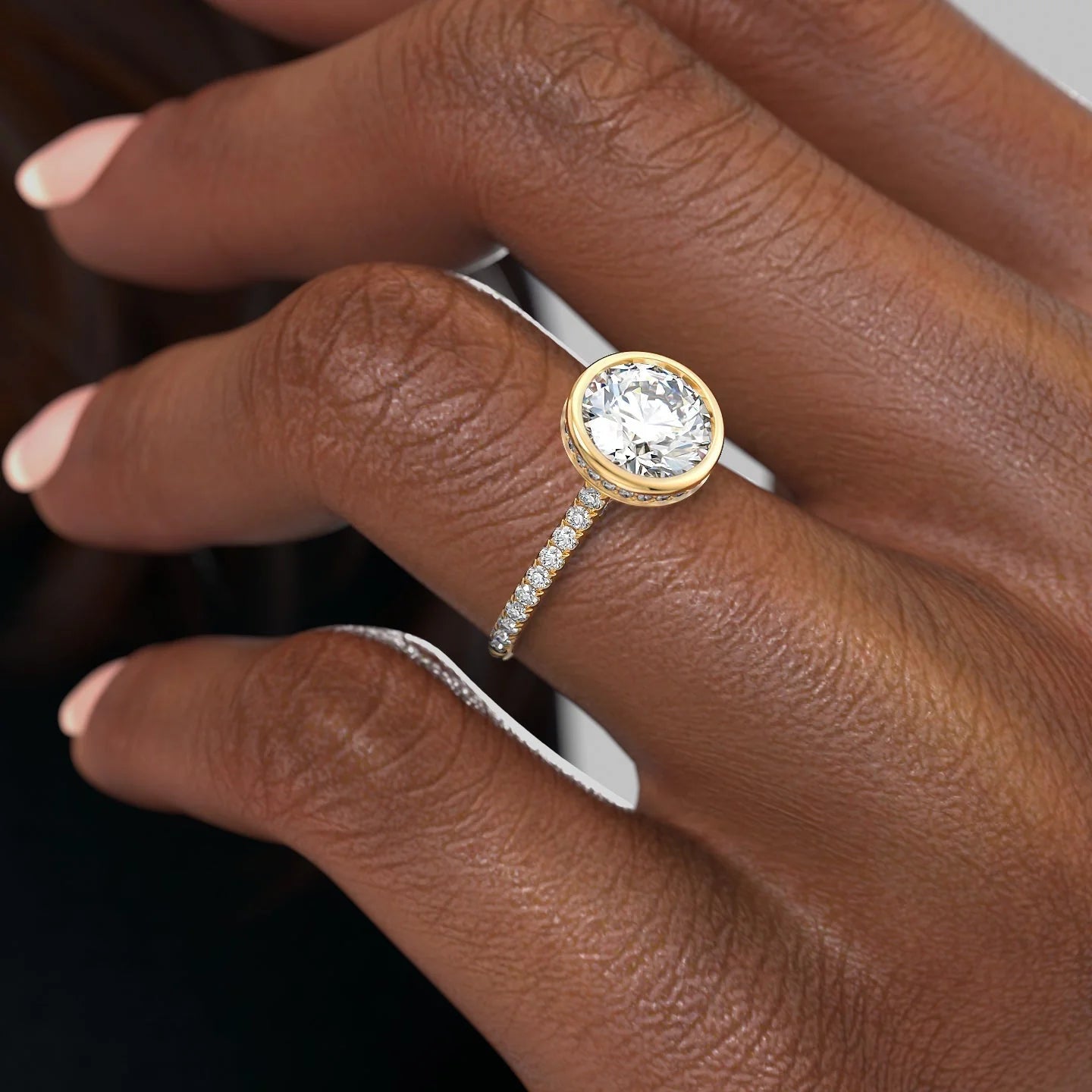 1.50CT Round Cut Hidden Halo Bezel Moissanite Diamond Engagement Ring