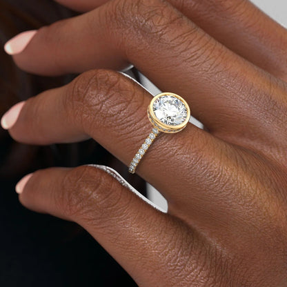 1.50CT Round Cut Hidden Halo Bezel Moissanite Diamond Engagement Ring