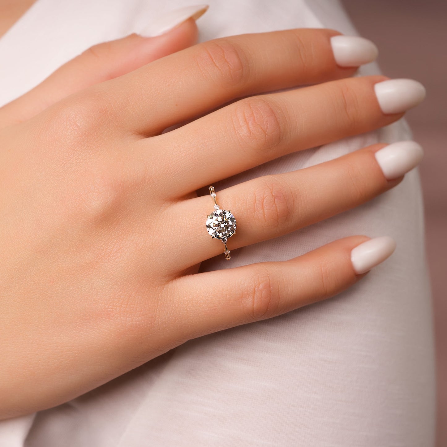 2.0CT Round Cut Moissanite Petite Pave Diamond Engagement Ring