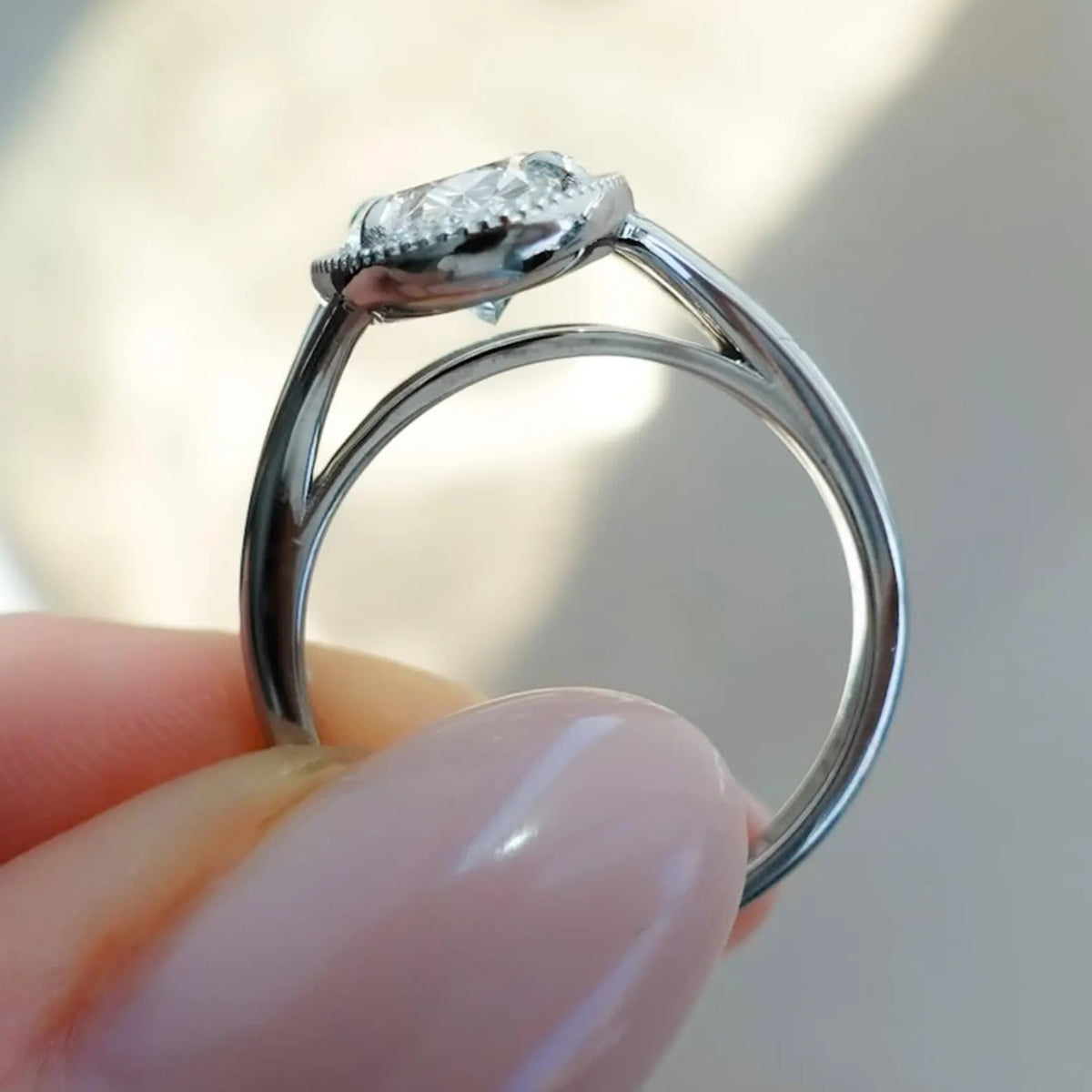 Unique 3CT Oval Moissanite Engagement Ring With Spilt Shank Band
