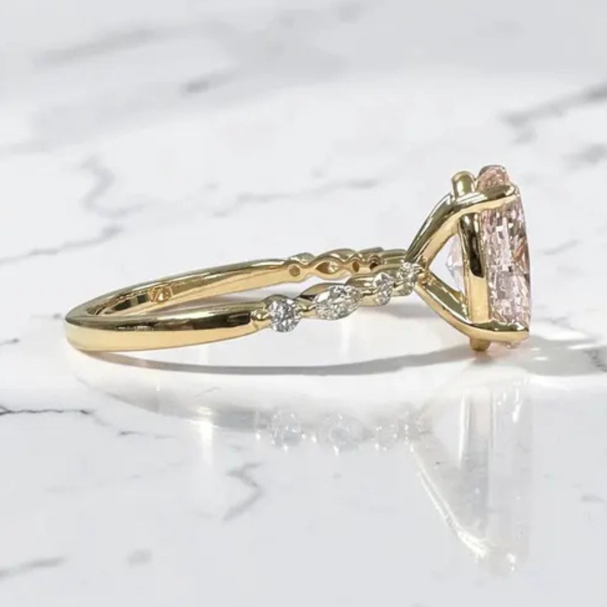 Vivid Pink 3 CT Oval Cut Lab Grown Diamond Wedding Ring