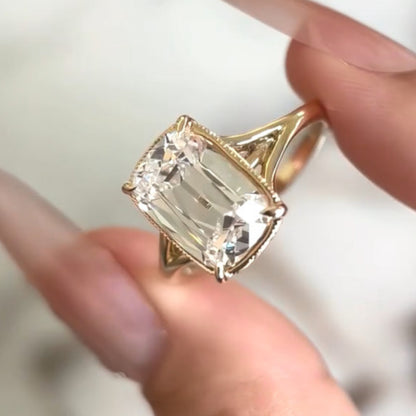 4 CT Elongated Cushion Moissanite Bezel Set With Split Shank Gold Engagement Ring