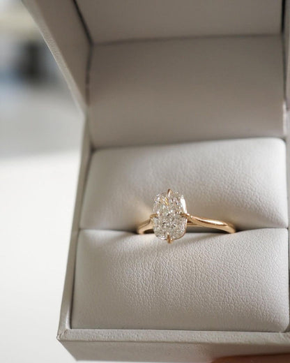 Elongated Cushion Cut Moissanite Solitaire Engagement Ring - Minimalist Compass Setting Gold Ring