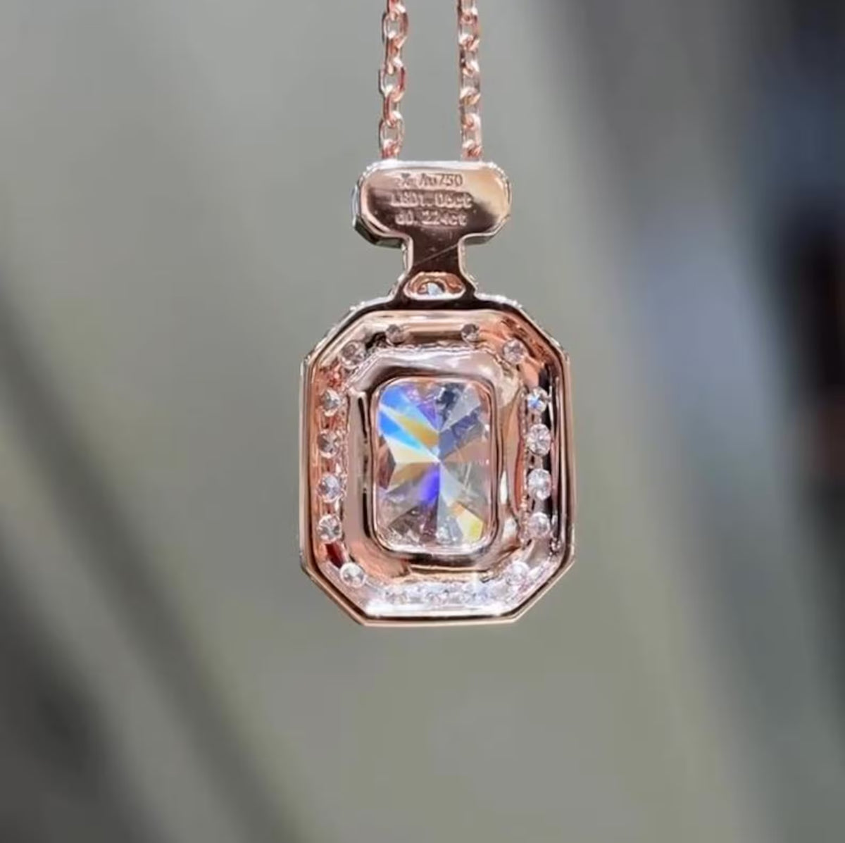 Bezel Halo 2CT Pink Radiant Cut Lab Grown Pendant in Rose Gold