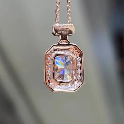 Bezel Halo 2CT Pink Radiant Cut Lab Grown Pendant in Rose Gold