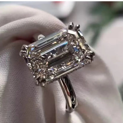 4CT Emerald Cut Moissanite Hidden Halo Gold Engagement Ring