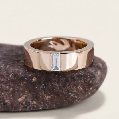 Unique Baguette Diamond Yellow Gold Men's Wedding Band