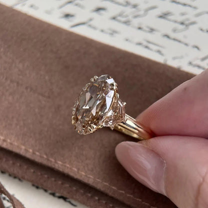 Elongated Oval 3 Stone Lab Grown Diamond Gold Engagement Ring