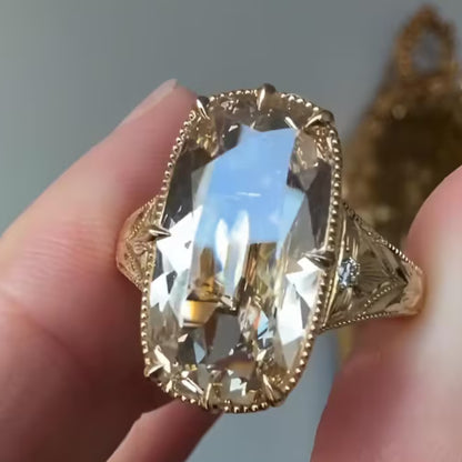 Bezel Old Mine 6CT Elongated Cushion Cut Lab Diamond Engagement Ring in 14K Gold
