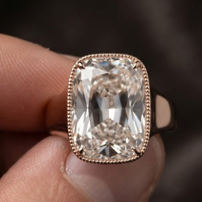 Milgrain Old Mine Cushion Cut Moissanite Engagement Ring in 14K Rose Gold