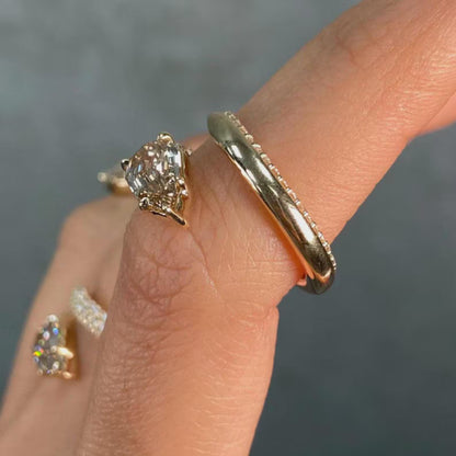 Pear Cut Champagne Moissanite Engagement Ring, Vintage 14k Yellow Gold Solitaire Ring, Open Band Wedding Ring, Bridal Jewelry, Anniversary Gifts Ring