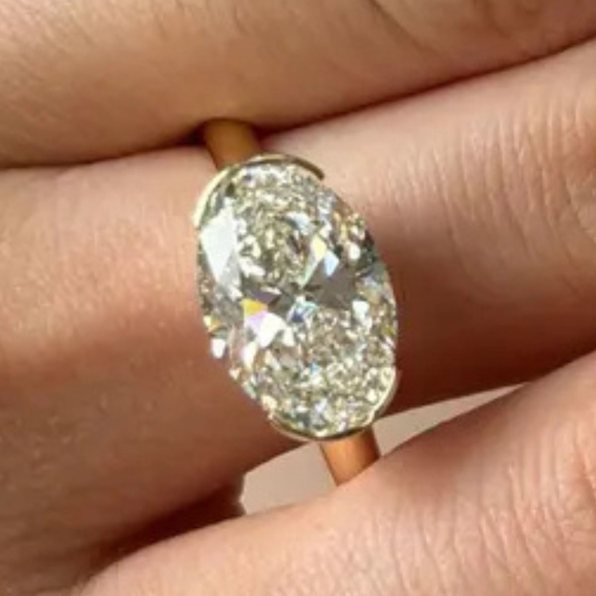3 CT East West Oval Cut Lab Grown Diamond Engagement Ring