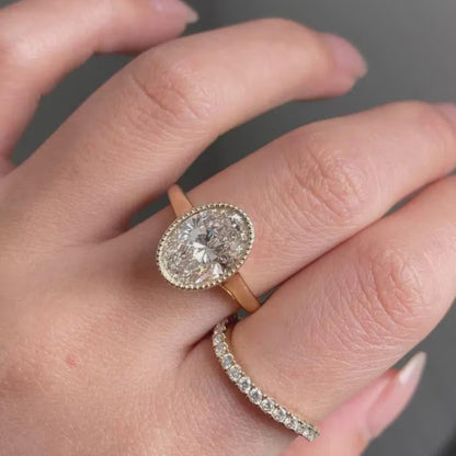 3CT Oval Moissanite Engagement Ring, Bezel Set Gold Ring, Minimalist Bridal Jewelry