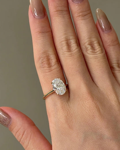 Oval Moissanite Hidden Halo Ring Marquise Accent Band