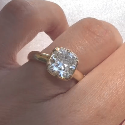 East West Cushion Cut Bezel Moissanite Engagement Ring in Yellow Gold