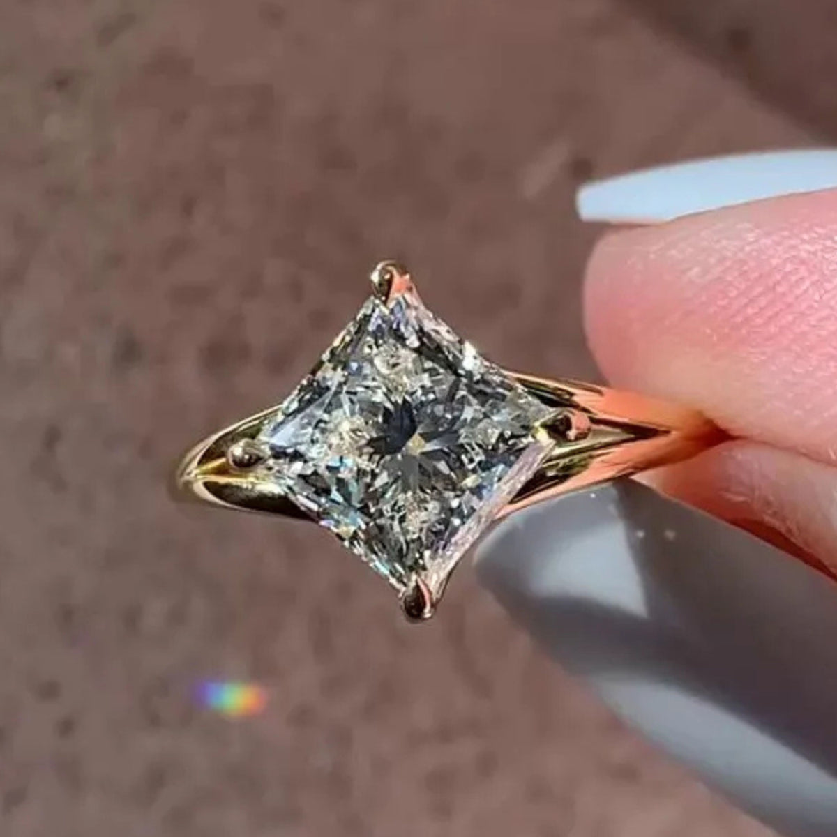 14k Gold Split Shank Princess Cut Solitaire Moissanite Engagement Ring