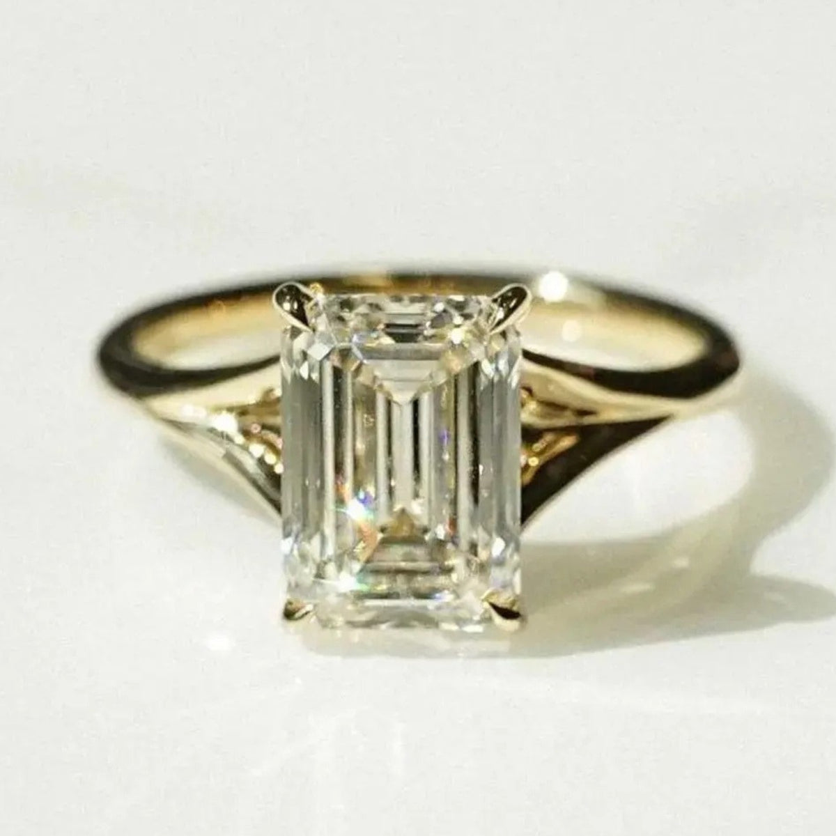 Emerald Cut Moissanite Engagement Ring with Split Shank Band