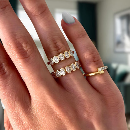 Bezel Set Oval Moissanite Eternity Band - Half / Full Eternity Oval Cut Wedding Band Ring