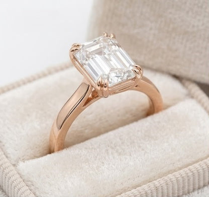 3CT Emerald Cut Moissanite Double Prong Engagement Ring