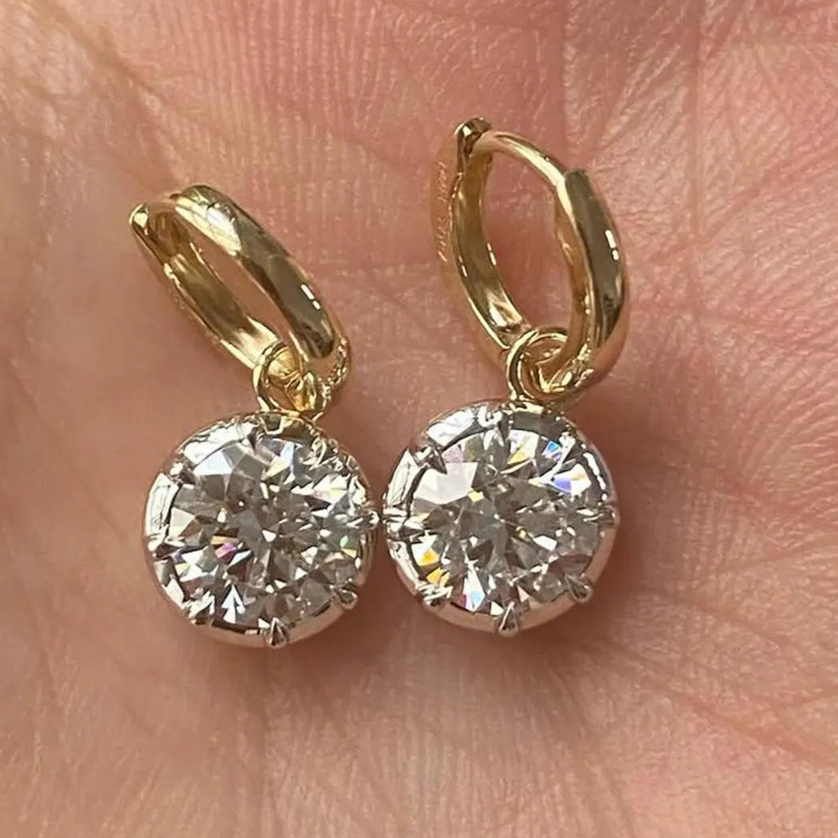 Georgian Round Moissanite Bezel Hoop Earrings in 14K Gold