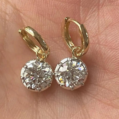 Georgian Round Moissanite Bezel Hoop Earrings in 14K Gold