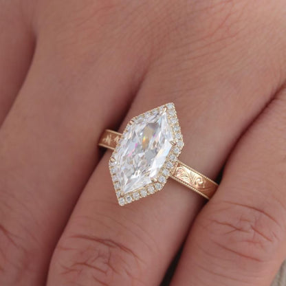 Unique Halo Dutch Marquise Cut Lab Grown Diamond Filigree Engraved Ring
