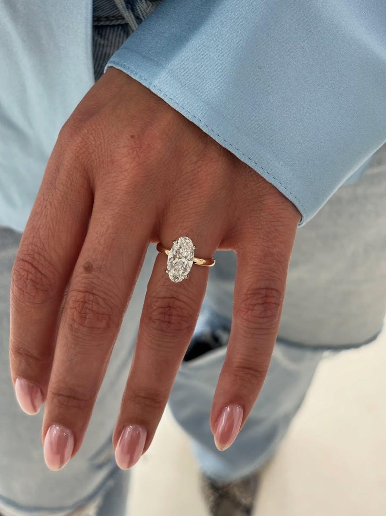 Oval Cut Lab Grown Diamond Engagement Ring - Delicate Four-Prong Solitaire Gold Ring