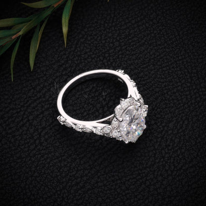 2.5 CT Oval Cut Moissanite Solitaire Ring with Vintage Halo, Solid 10K/14K/18K Gold Floral Bridal Ring, Dainty Stacking Promise Ring for Her