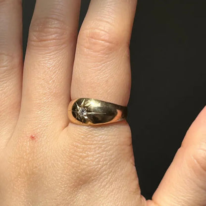 Vintage Round Cut Moissanite Engagement Ring, Mid Century 18k Solid Gold Diamond Starburst Wedding Ring, Flush Set Gypsy Style Ring For Women