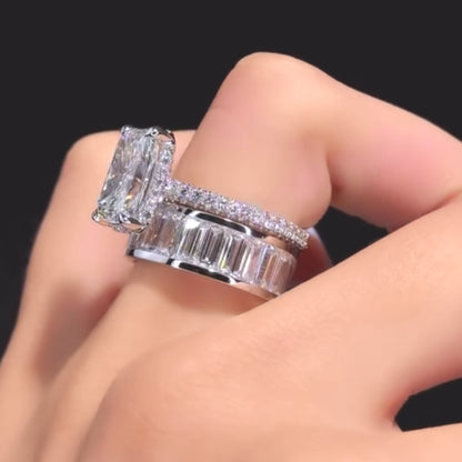 Radiant Cut Engagement Ring Stack with Diamond Wedding Band