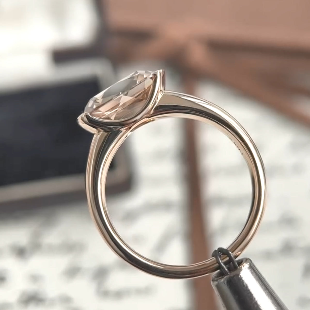 Bezel Set East West Cushion Moissanite Solitaire Engagement Ring