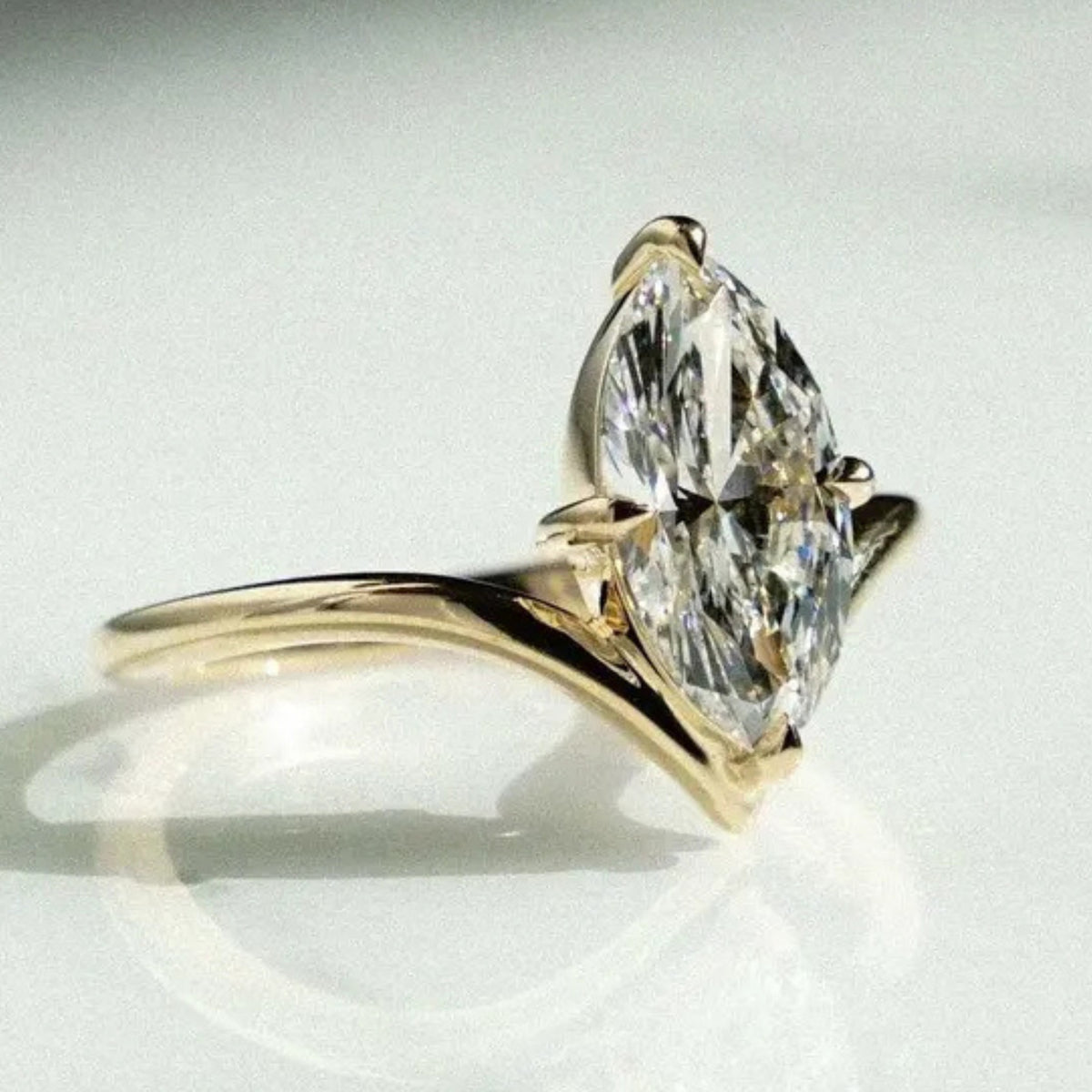 2 CT Marquise Lab Grown Diamond Engagement Ring, VVS1 Solitaire with V-Shape Band