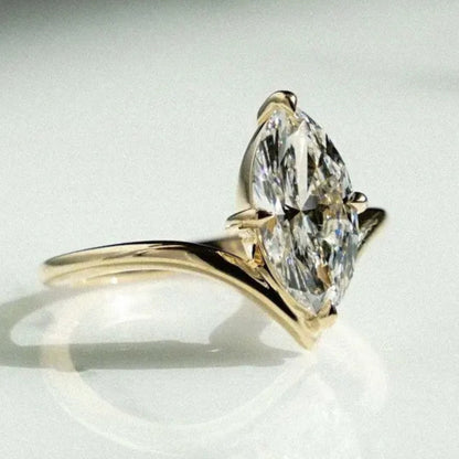 2 CT Marquise Lab Grown Diamond Engagement Ring, VVS1 Solitaire with V-Shape Band