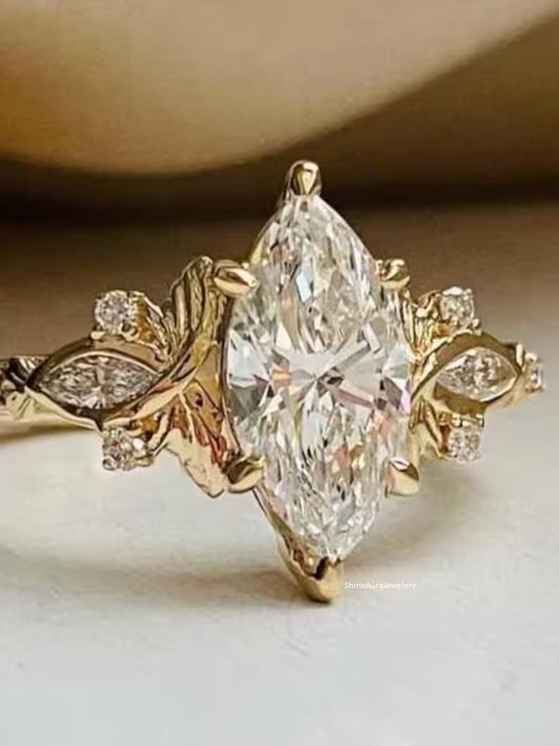 3 CT Marquise Moissanite Engagement Ring in 14K Yellow Gold | Pinsh Diamond