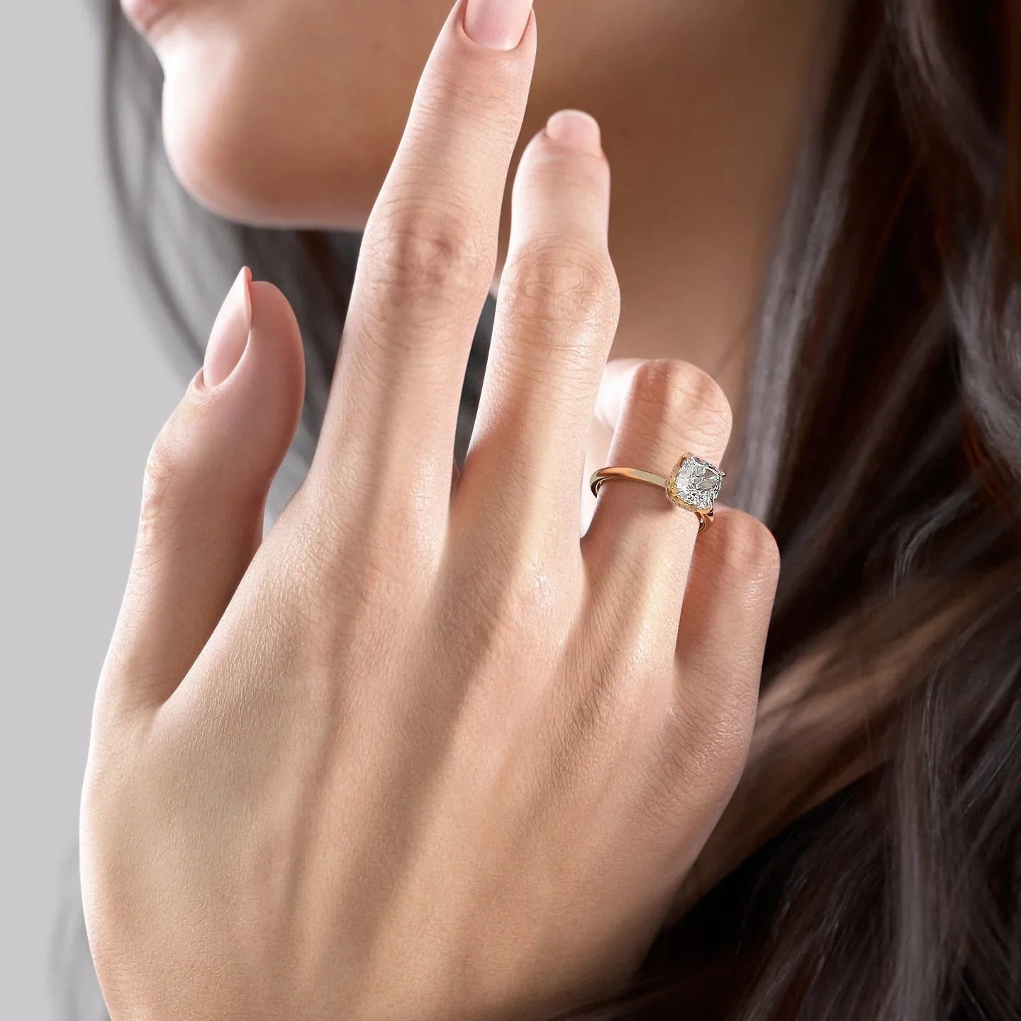 1.0CT Cushion Moissanite Diamond Hidden Halo Solitaire Engagement Ring