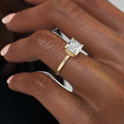 1.0CT Cushion Moissanite Diamond Hidden Halo Solitaire Engagement Ring
