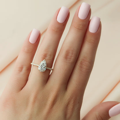 1.0CT Pear Diamond Moissanite Pave Engagement Ring