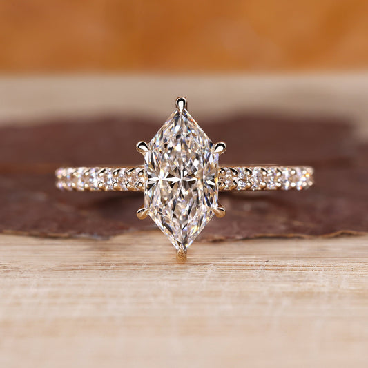 Dutch Marquise Engagement Ring with Round Cut Pave Band