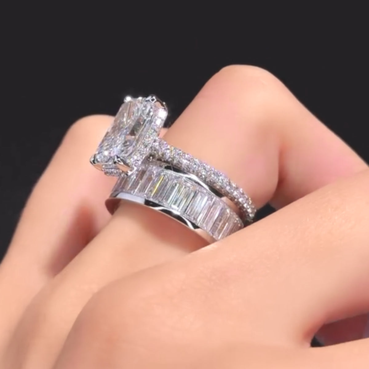 Radiant Cut Engagement Ring Stack with Diamond Wedding Band