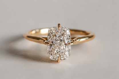 Elongated Cushion Cut Moissanite Solitaire Engagement Ring - Minimalist Compass Setting Gold Ring
