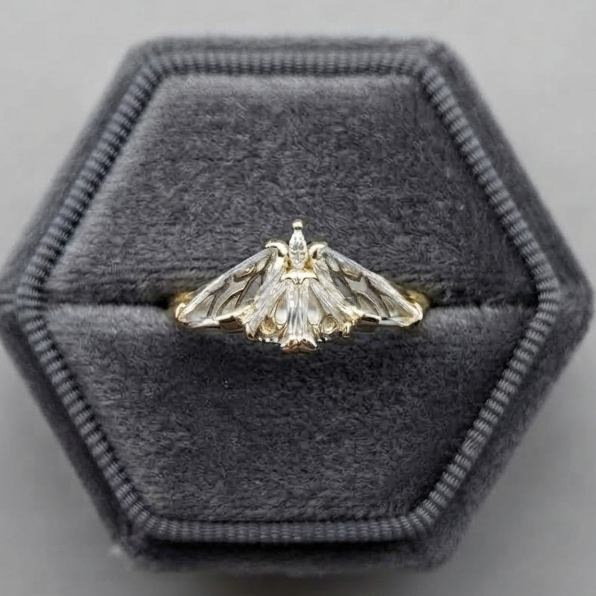 Unique Gothic Moth Moissanite Engagement Gold Ring