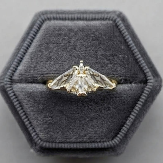 Unique Gothic Moth Moissanite Engagement Gold Ring