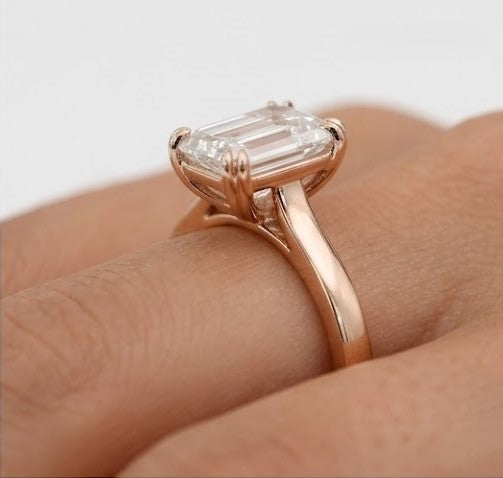 3CT Emerald Cut Moissanite Double Prong Engagement Ring